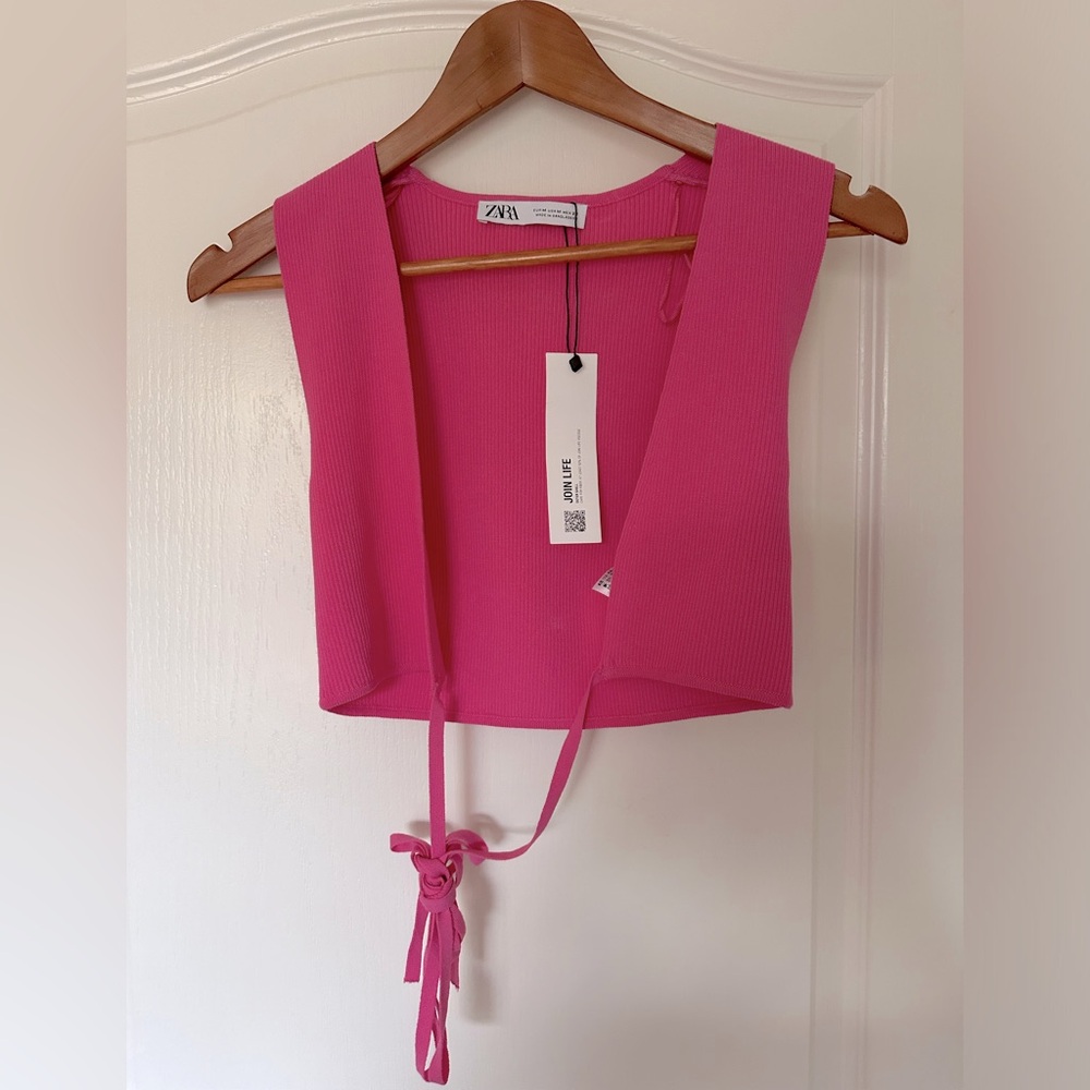 NWT Pink Zara Tie Front Top (sz medium) - Picture 2 of 3